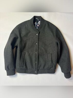 Well Worn Dark Charcoal Wool Bomber Jacket